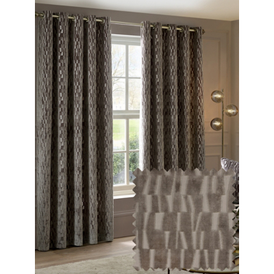 Paoletti Manhattan Velvet Eyelet Curtain Pair in Natural | Size: 168Cm Width X 229Cm Drop