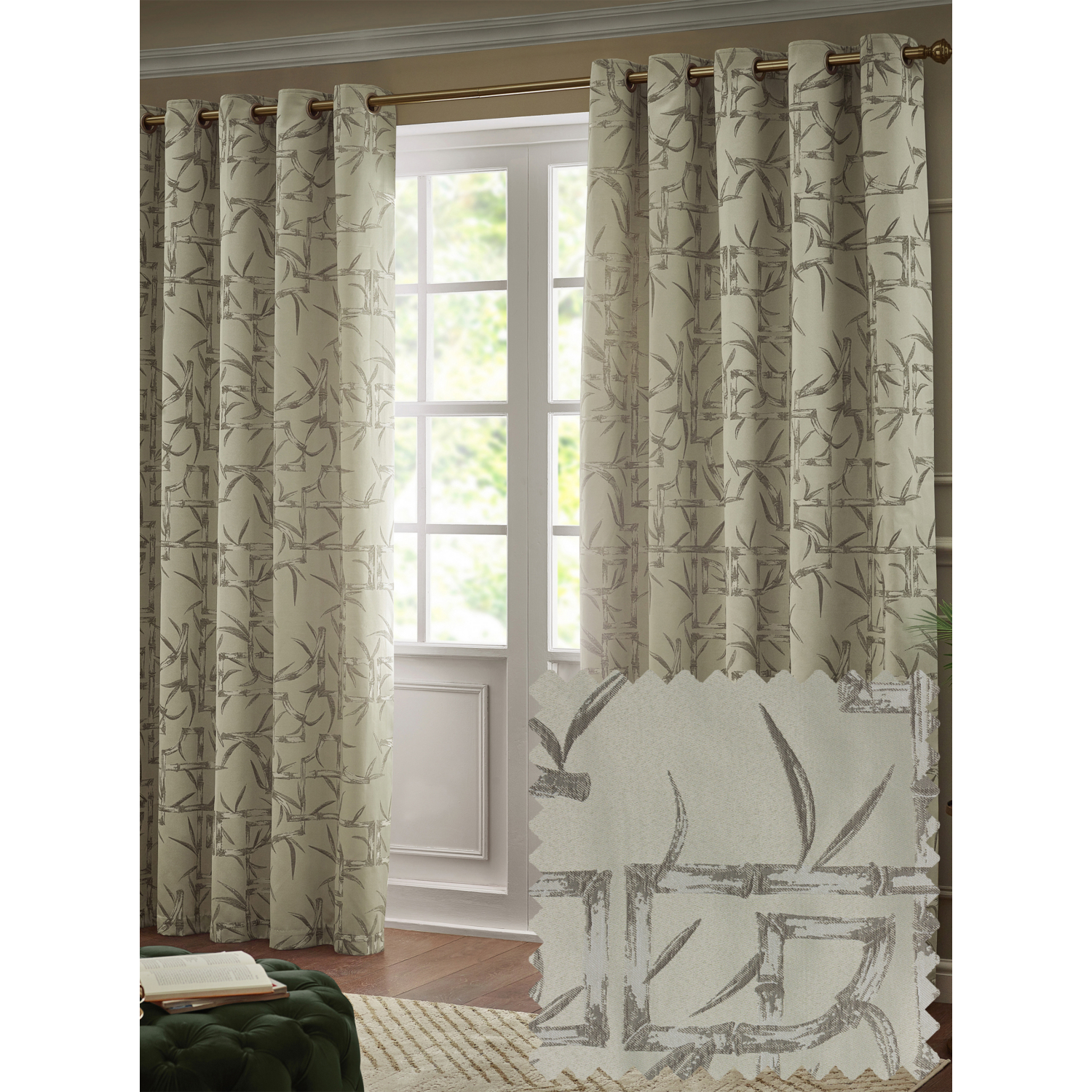 George Champagne Paoletti Bamboo Lined Jacquard Eyelet Curtains
