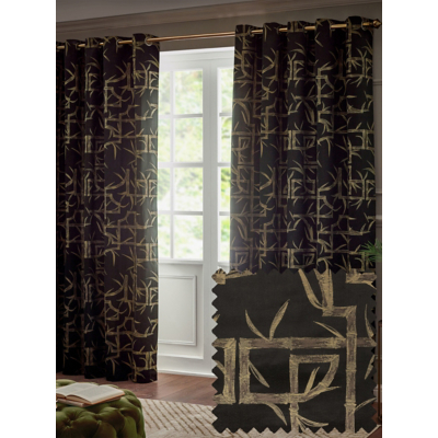 Paoletti Bamboo Fully Lined Jacquard Eyelet Curtain Pair in Black | Size: 117Cm Width X 137Cm Drop