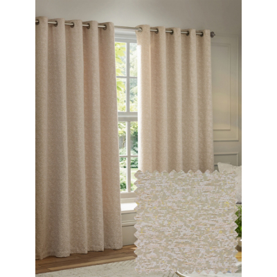 Paoletti Galaxy Velvet Chenille Eyelet Curtain Pair in Nude | Size: 168Cm Width X 229Cm Drop