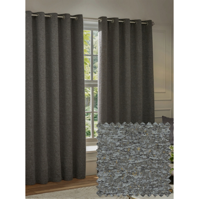 Paoletti Galaxy Velvet Chenille Eyelet Curtain Pair in Charcoal | Size: 229Cm Width X 183Cm Drop