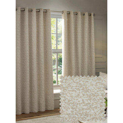 Paoletti Galaxy Velvet Chenille Eyelet Curtain Pair in Ivory | Size: 168Cm Width X 183Cm Drop