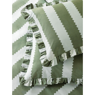 Furn Birdie Stripe Ruffle Pillowcase Pair in Jade | Size: Standard Pillow Case