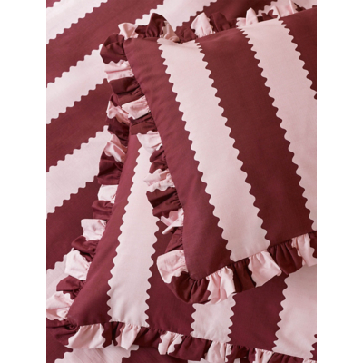 Furn Birdie Stripe Ruffle Pillowcase Pair in Burgundy | Size: Standard Pillow Case