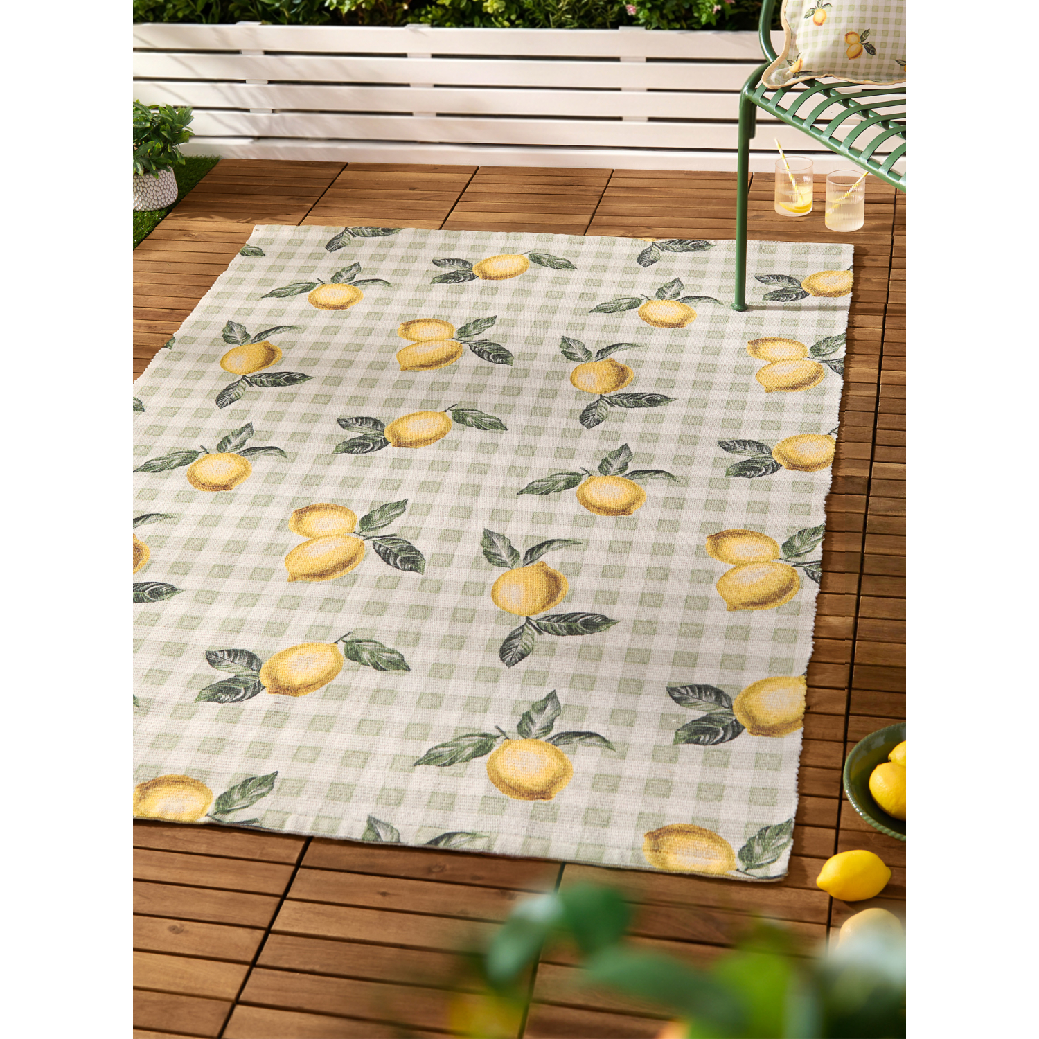 George Sage Green Furn Lemons Striped Outdoor Rug
