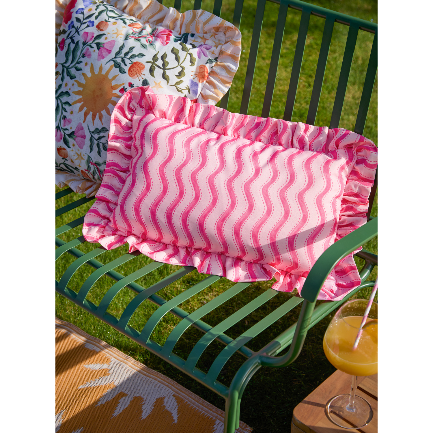 George Pink Furn Summer Solstice Wiggly Stripe Outdoor Cushion
