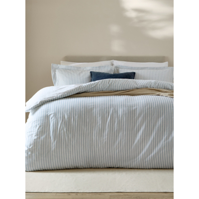 Yard Hebden Mélange Stripe 100% Cotton Duvet Set Super King, Blue