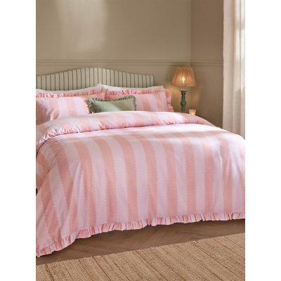 Wylder Birdie Stripe Ruffle Duvet Set Double, Pink