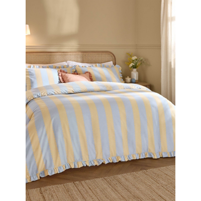 Wylder Birdie Stripe Ruffle Duvet Set Double, Yellow