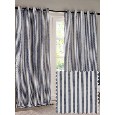Yard Hebden 100% Cotton Blackout Eyelet Curtains Navy 229Cm Width 183Cm Drop, Blue