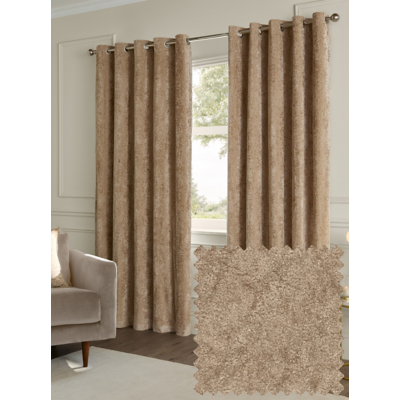 Paoletti Lustre Velvet Fully Lined Eyelet Curtain Pair in Beige | Size: 229Cm Width X 183Cm Drop