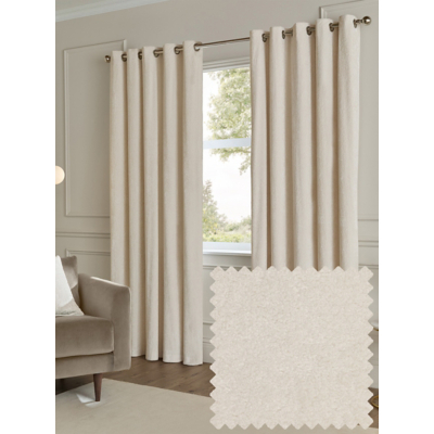 Paoletti Lustre Velvet Fully Lined Eyelet Curtain Pair in Off White | Size: 117Cm Width X 183Cm Drop