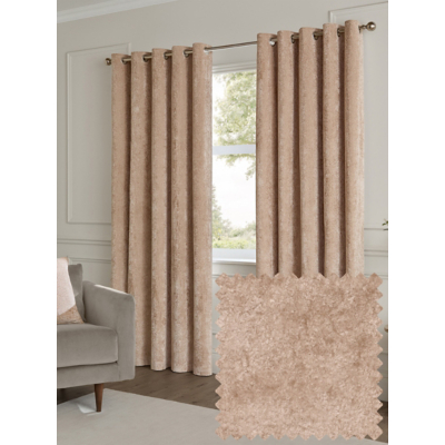 Paoletti Lustre Velvet Fully Lined Eyelet Curtain Pair in Nude | Size: 229Cm Width X 183Cm Drop