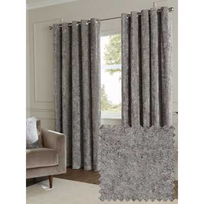 Paoletti Lustre Velvet Fully Lined Eyelet Curtain Pair in Grey | Size: 168Cm Width X 183Cm Drop