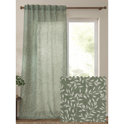 Yard Perrie Leaf Sheer Woven Curtain Panel Forest 290Cm Width 250Cm Drop, Green