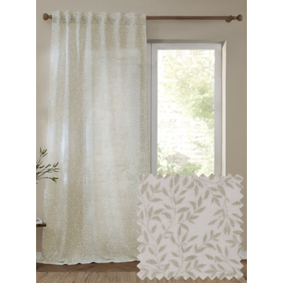 Yard Perrie Leaf Sheer Woven Curtain Panel Natural 140Cm Width 250Cm Drop, Cream