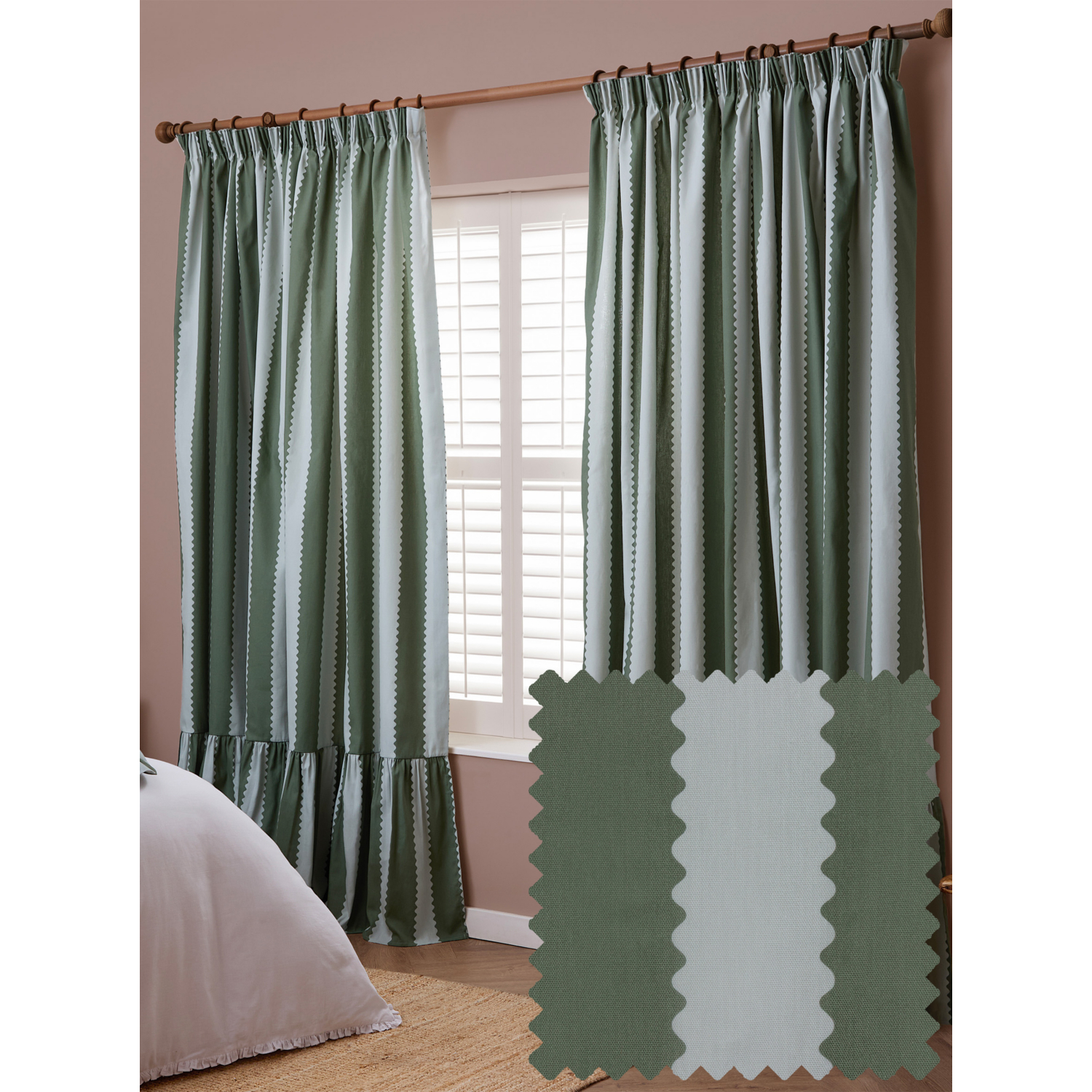 George Green Wylder Birdie Stripe Lined Ruffle Pencil Pleat Curtains