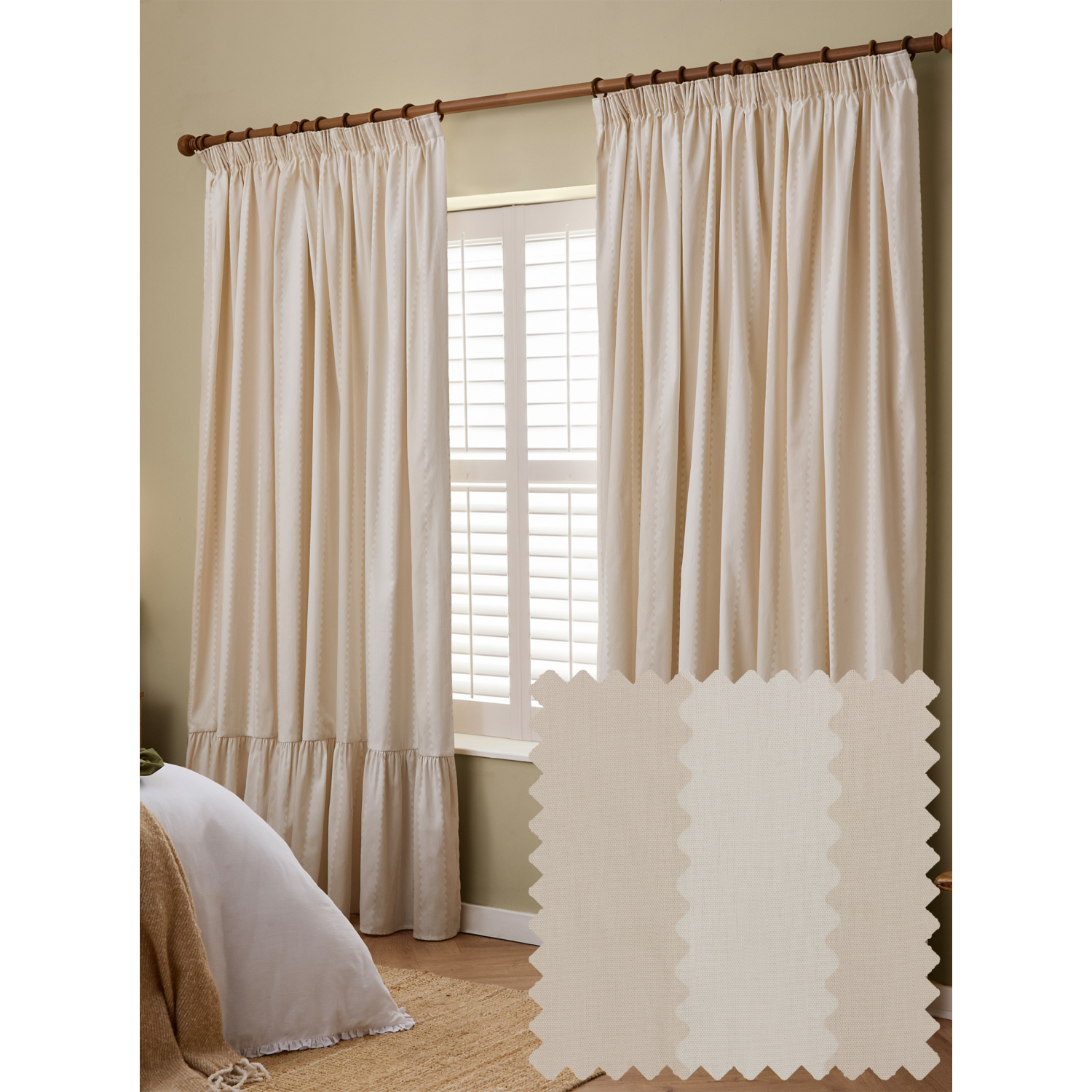 George Natural Wylder Birdie Stripe Lined Ruffle Pencil Pleat Curtains