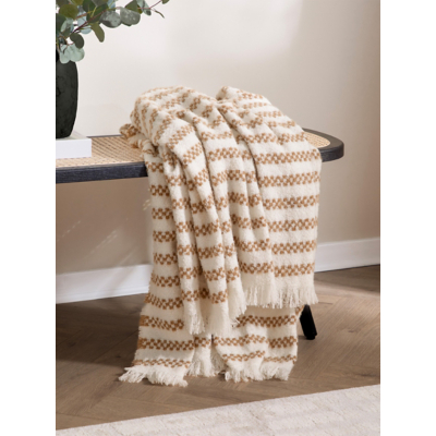 Clyne Striped Tasselled Throw - Brown