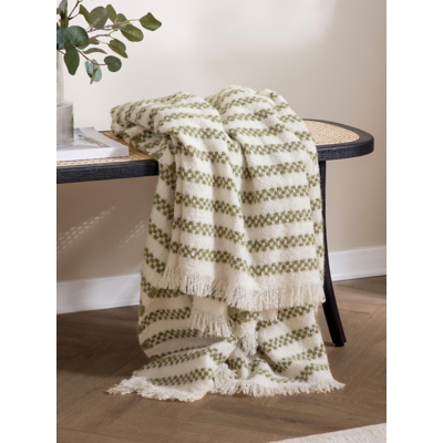 Clyne Striped Tasselled Throw - Olive