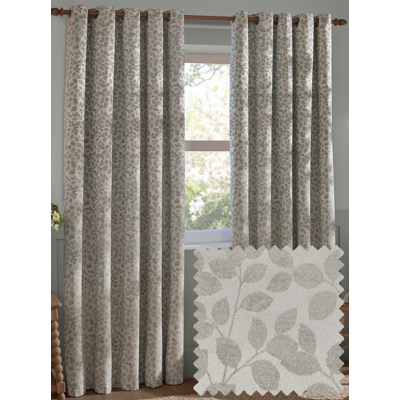 Wylder Grace Leaf Jacquard Room Darkening Eyelet Curtains Mist Grey 168Cm Width 183Cm Drop, Grey