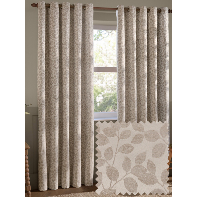 Wylder Grace Leaf Jacquard Room Darkening Eyelet Curtains Natural 168Cm Width 229Cm Drop, Cream