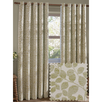 Wylder Grace Leaf Jacquard Room Darkening Eyelet Curtains Sage 117Cm Width 183Cm Drop, Green
