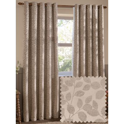 Wylder Grace Leaf Jacquard Room Darkening Eyelet Curtains Taupe 168Cm Width 183Cm Drop, Grey
