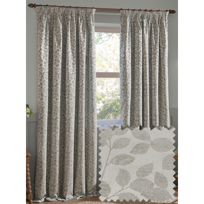 Wylder Grace Leaf Jacquard Room Darkening Pencil Pleat Curtains Mist Grey 229Cm Width 229Cm Drop, Grey