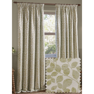 Wylder Grace Leaf Jacquard Room Darkening Pencil Pleat Curtains Sage 168Cm Width 229Cm Drop, Green
