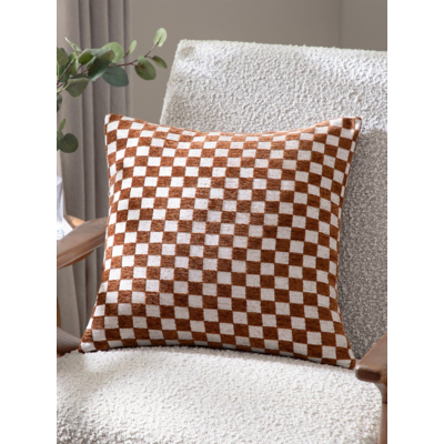 HOEM Larro Chenille Checkerboard Cushion in Copper | Size: 45 cm x 45 cm