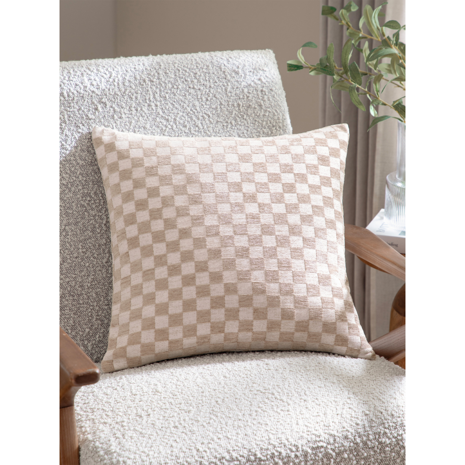 George Natural Hoem Larro Chenille Checkerboard Cushion