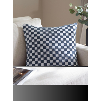 HOEM Larro Chenille Checkerboard Cushion in Blue | Size: 45 cm x 45 cm
