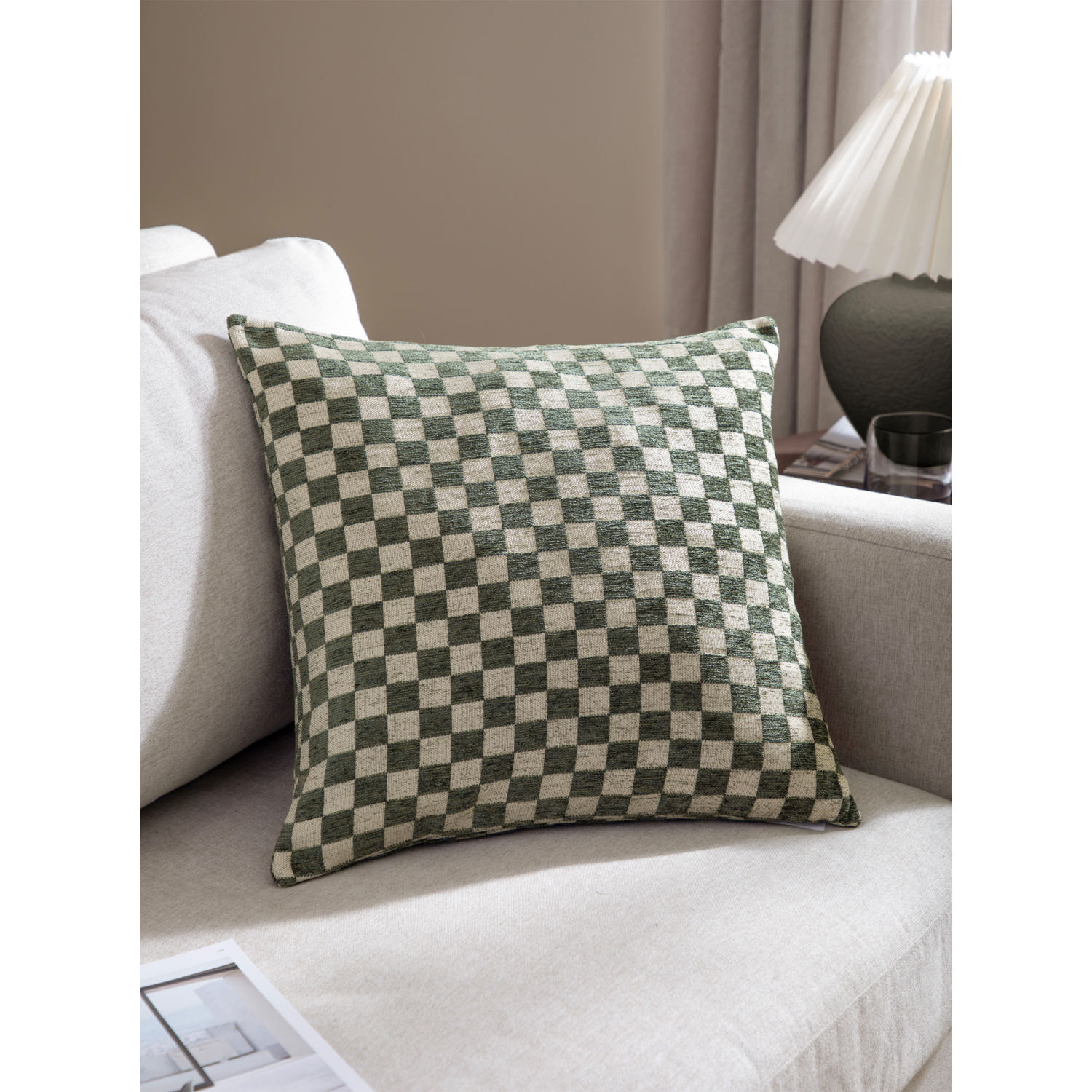 George Green Hoem Larro Chenille Checkerboard Cushion