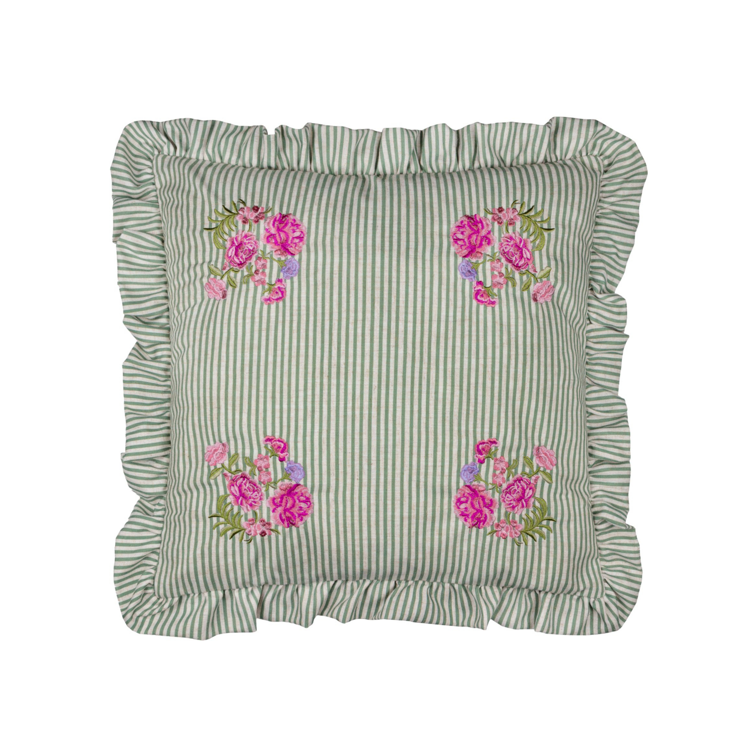George Sage Green Wylder Sage Martha Ruffle Embroidered Ruffle Cushion