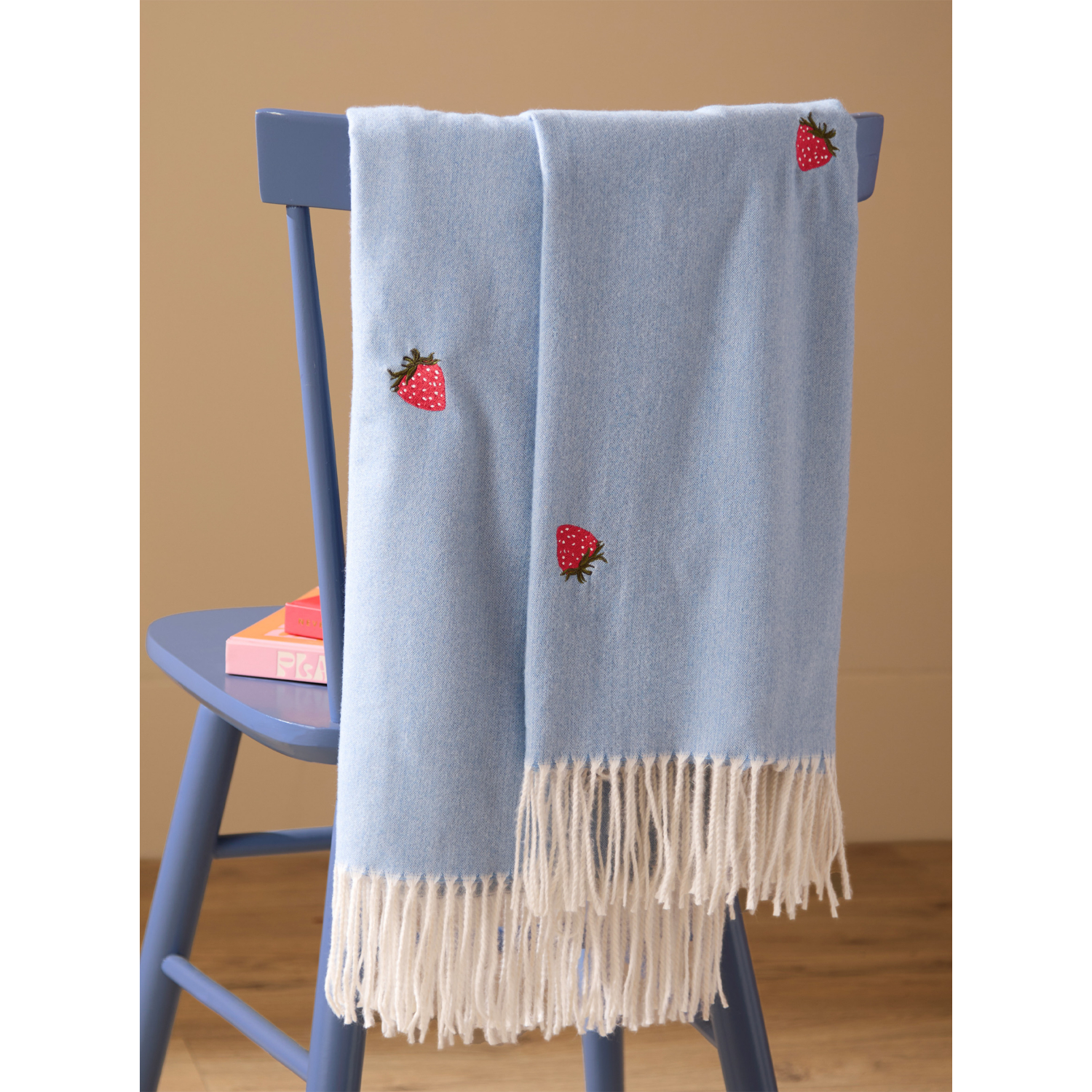 George Blue Furn Strawberry Fruits Lightweight Embroidered Throw - 130 X 180Cm