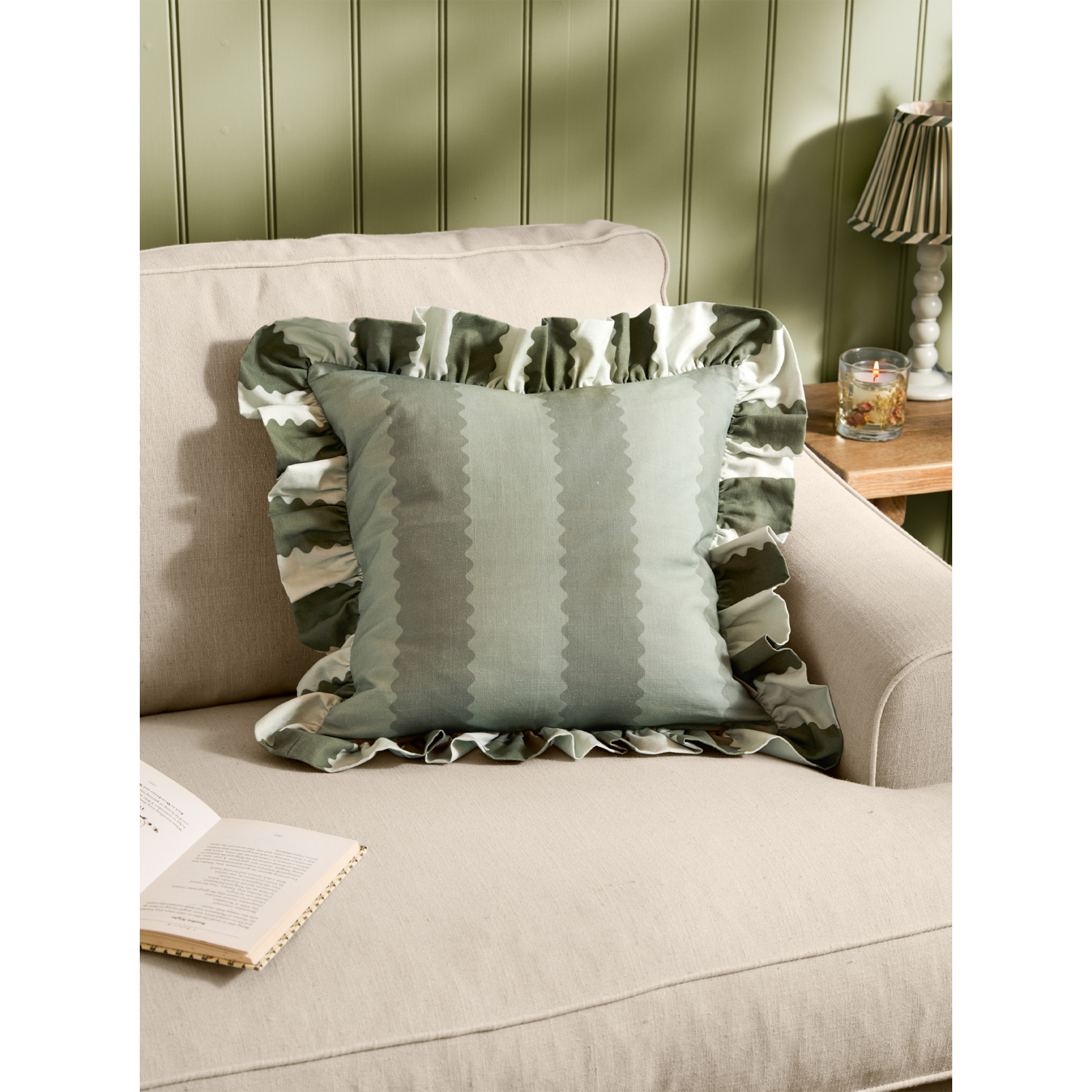 George Green Wylder Birdie Stripe Ruffle Cushion