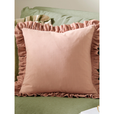 Wylder Effie 100% Cotton Plain Ruffle Cushion in Rose | Size: 45 cm x 45 cm