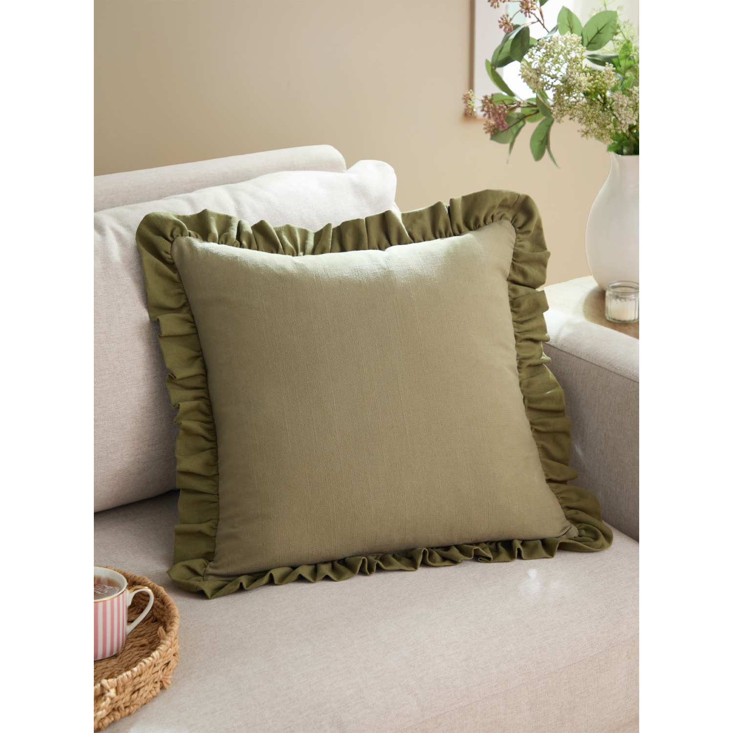 George Sage Green Wylder Sage Effie 100% Cotton Ruffle Cushion