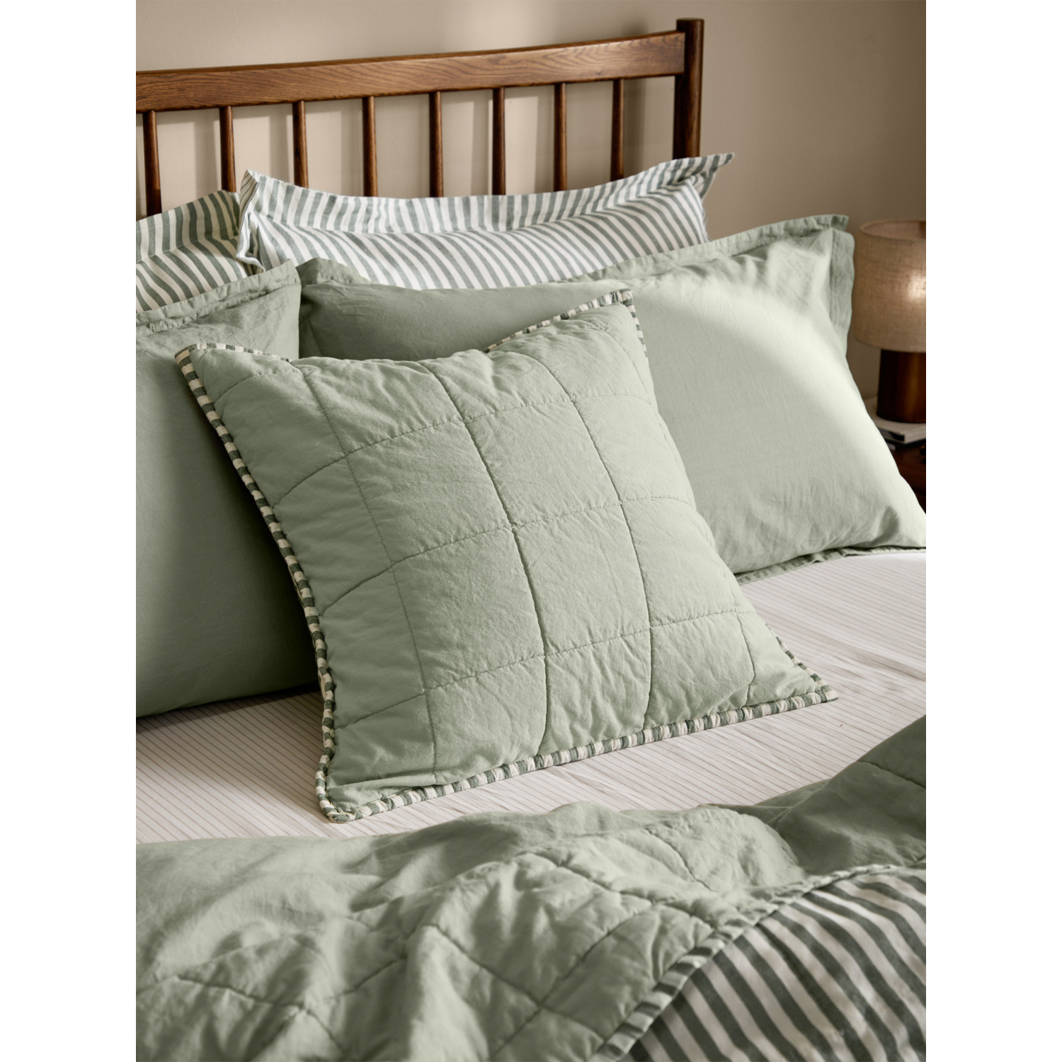 George Forest Green Yard Hebden Stripe 100% Cotton Cushion