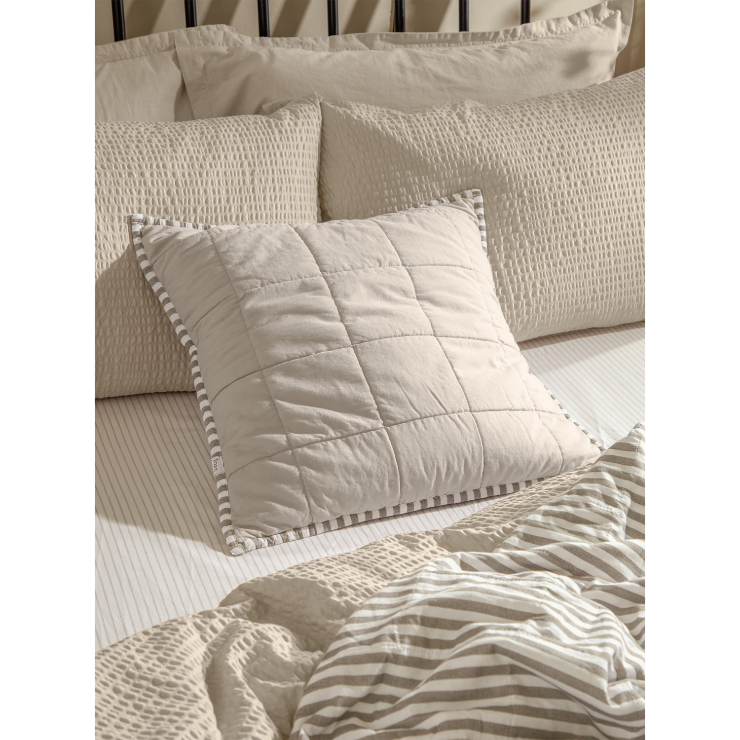 George Neutral Yard Hebden Stripe 100% Cotton Cushion
