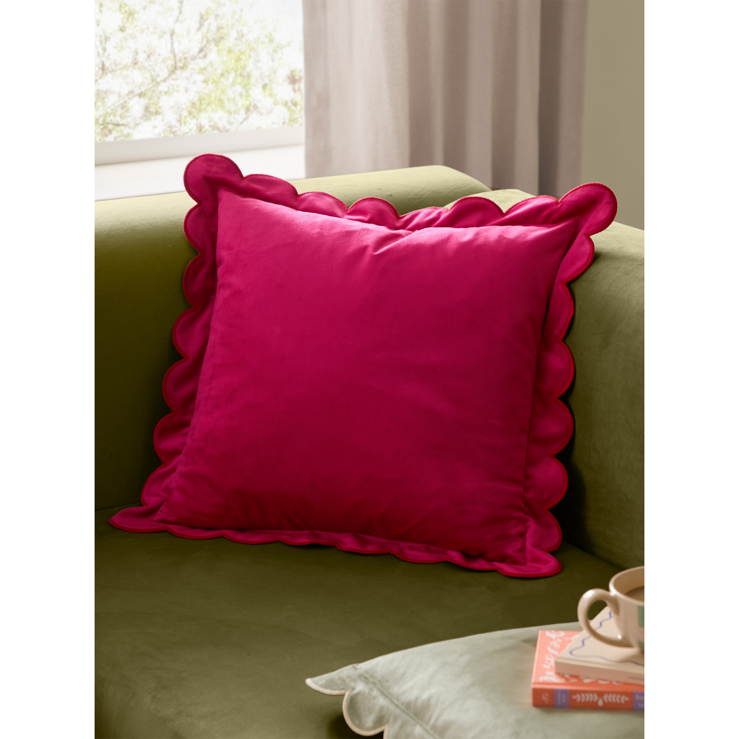 George Pink Furn Lil Scallop Velvet Cushion