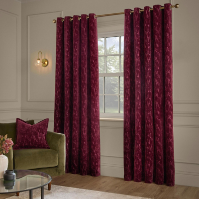 Paoletti Aurelio Chenille Fully Lined Eyelet Curtain Pair in Burgundy | Size: 168Cm Width X 229Cm Drop