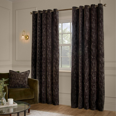Paoletti Aurelio Chenille Fully Lined Eyelet Curtain Pair in Charcoal | Size: 168Cm Width X 229Cm Drop