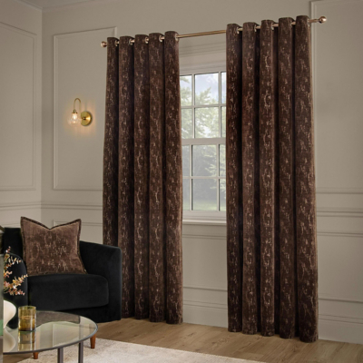Paoletti Aurelio Chenille Fully Lined Eyelet Curtain Pair in Chocolate | Size: 168Cm Width X 229Cm Drop