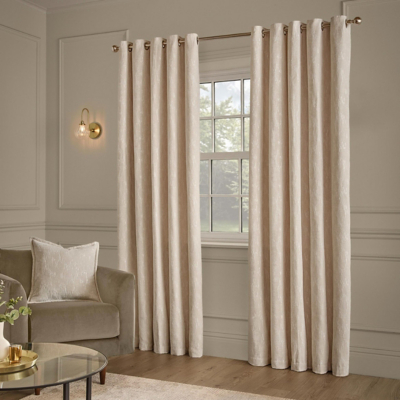 Paoletti Aurelio Chenille Fully Lined Eyelet Curtain Pair in Ivory | Size: 168Cm Width X 137Cm Drop