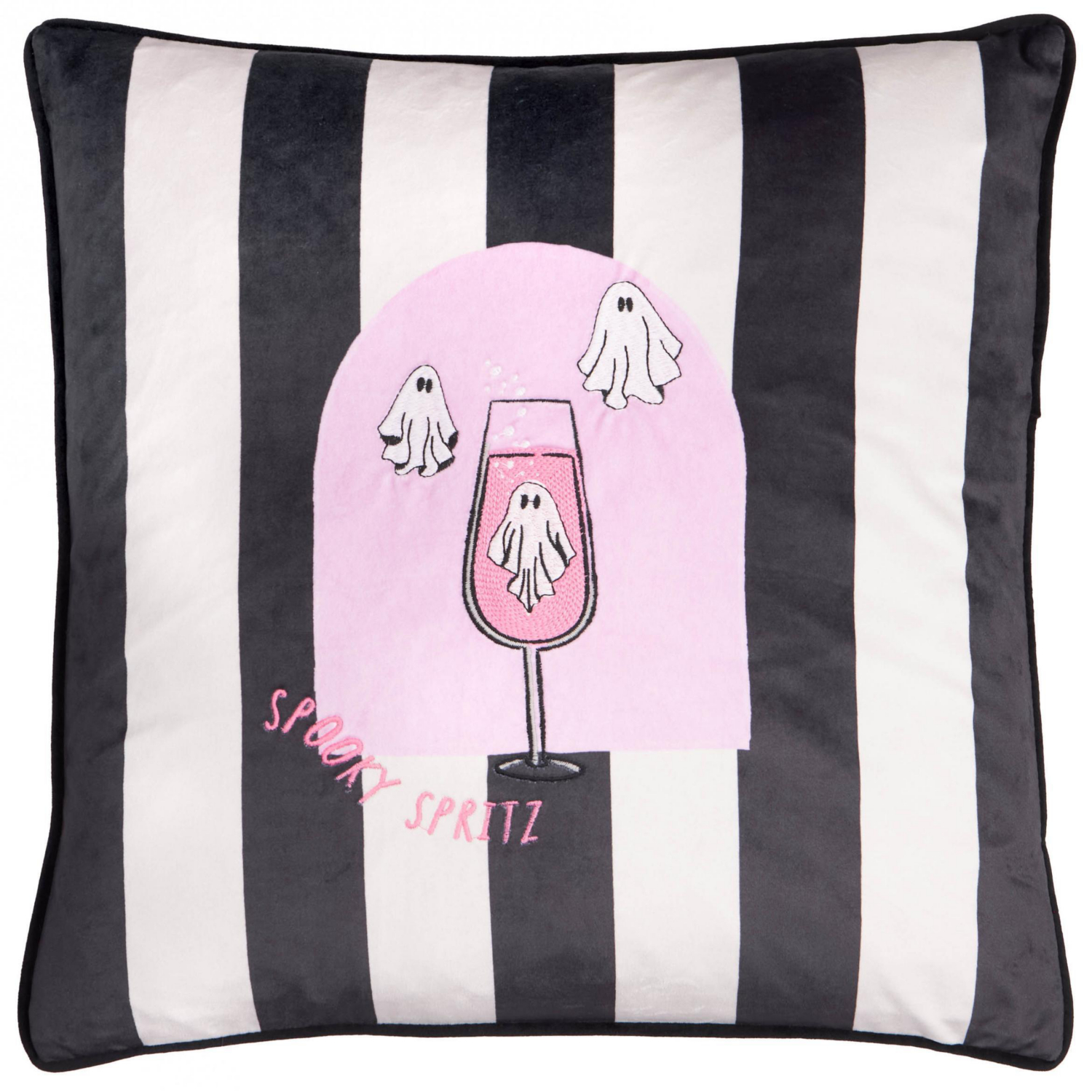 George Pink Furn Spooky Spritz Cushion Monochrome