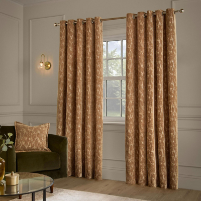 Paoletti Aurelio Chenille Fully Lined Eyelet Curtain Pair in Tan | Size: 229Cm Width X 229Cm Drop