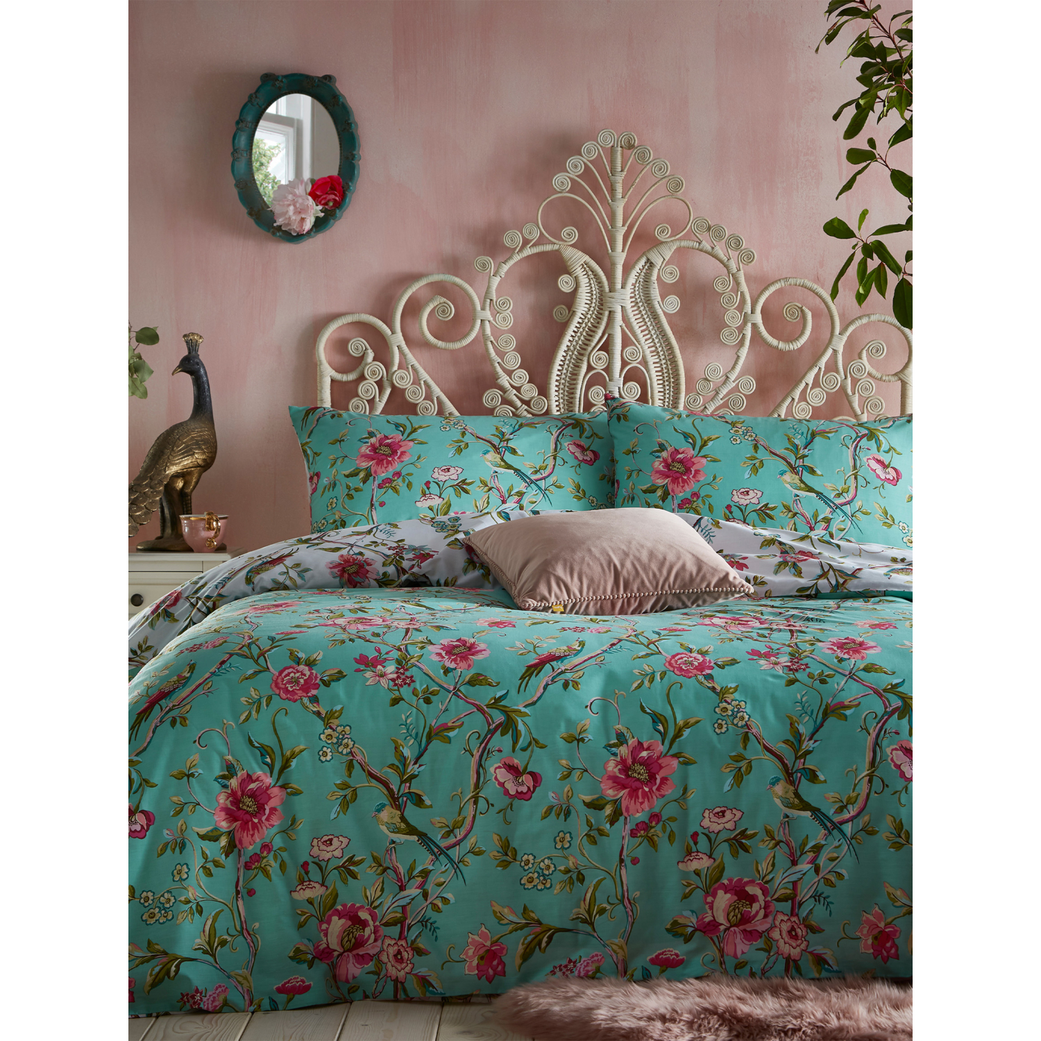 George Green Furn Vintage Chinoiserie Floral Exotic Duvet Cover Set