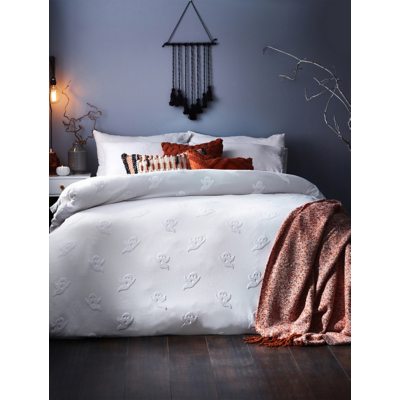 The Linen Yard Ghost Tufted Single Duvet Cover Set Cotton White, White